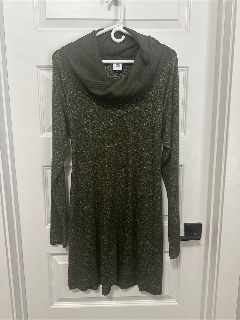 Cabi Drape Cowl Neck Long-Sleeve Sweater Dress - Olive Green